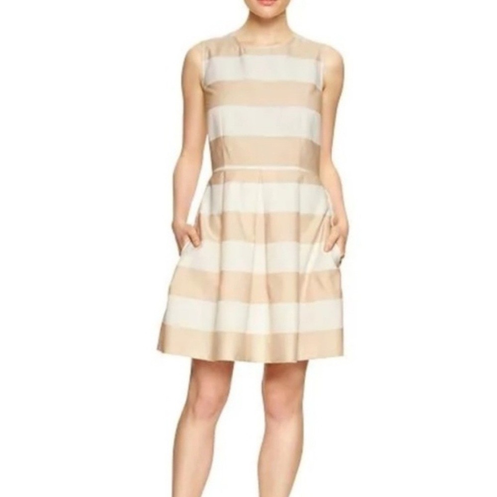 Gap Womens Peach White Striped Sleeveless Fit Flare Dress Pockets Size 12 981382